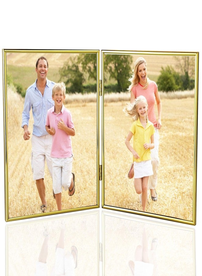 HIKWADERY 8x10 Picture Frame Double Hinged Folding, Elegant Thin Edge Metal Real Glass 8 by 10 Photo Frames, for Tabletop and Wall Display, Christmas Day Gift Home Decorative (8 x 10, Gold) - Image 1